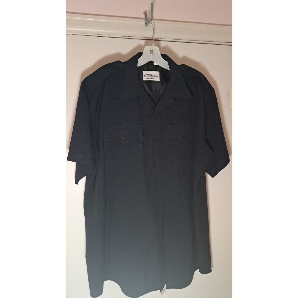 Flying Cross Black Short Sleeve Shirt Zipper Uniform Size 17.5